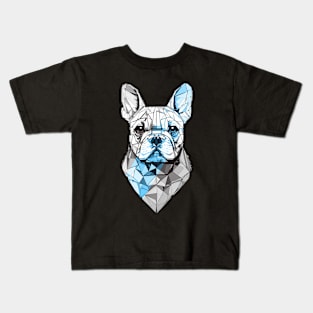 Blue Stripe Geometrical French Bulldog Kids T-Shirt